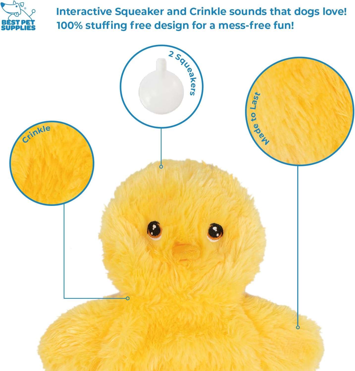 Best Pet Supplies Interactive Squeaky Dog Chew Toy, Ideal Dog Toys for Chewers, Small, Medium & Large Dogs, and Fetch Lovers - Crinkle Chicken (Yellow), Large