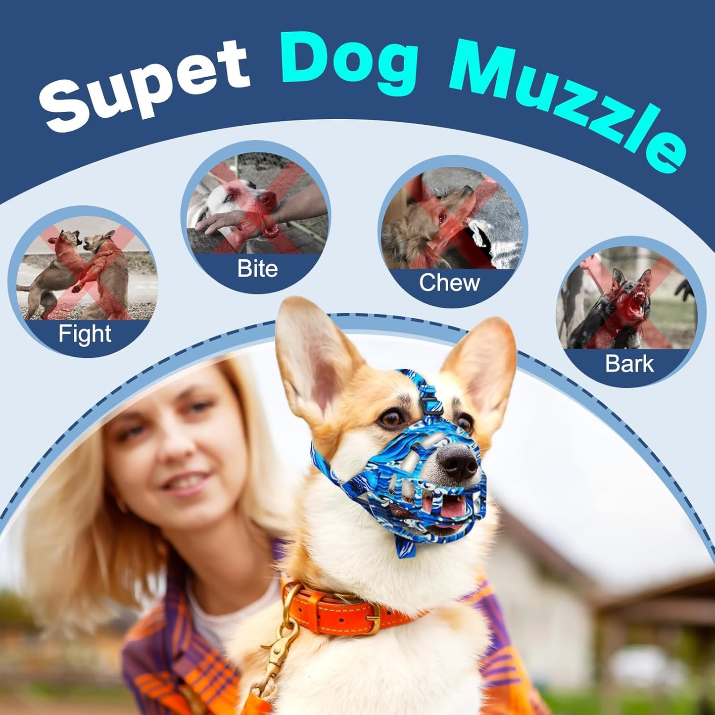 Basket Muzzle to Prevent Biting, Dog Muzzle for Large Medium Small Dogs Allows Panting Drinking Anti Chewing, Perfect for Grooming Trimming Training and Aggressive Reactive Dogs (Blue, Size 6)