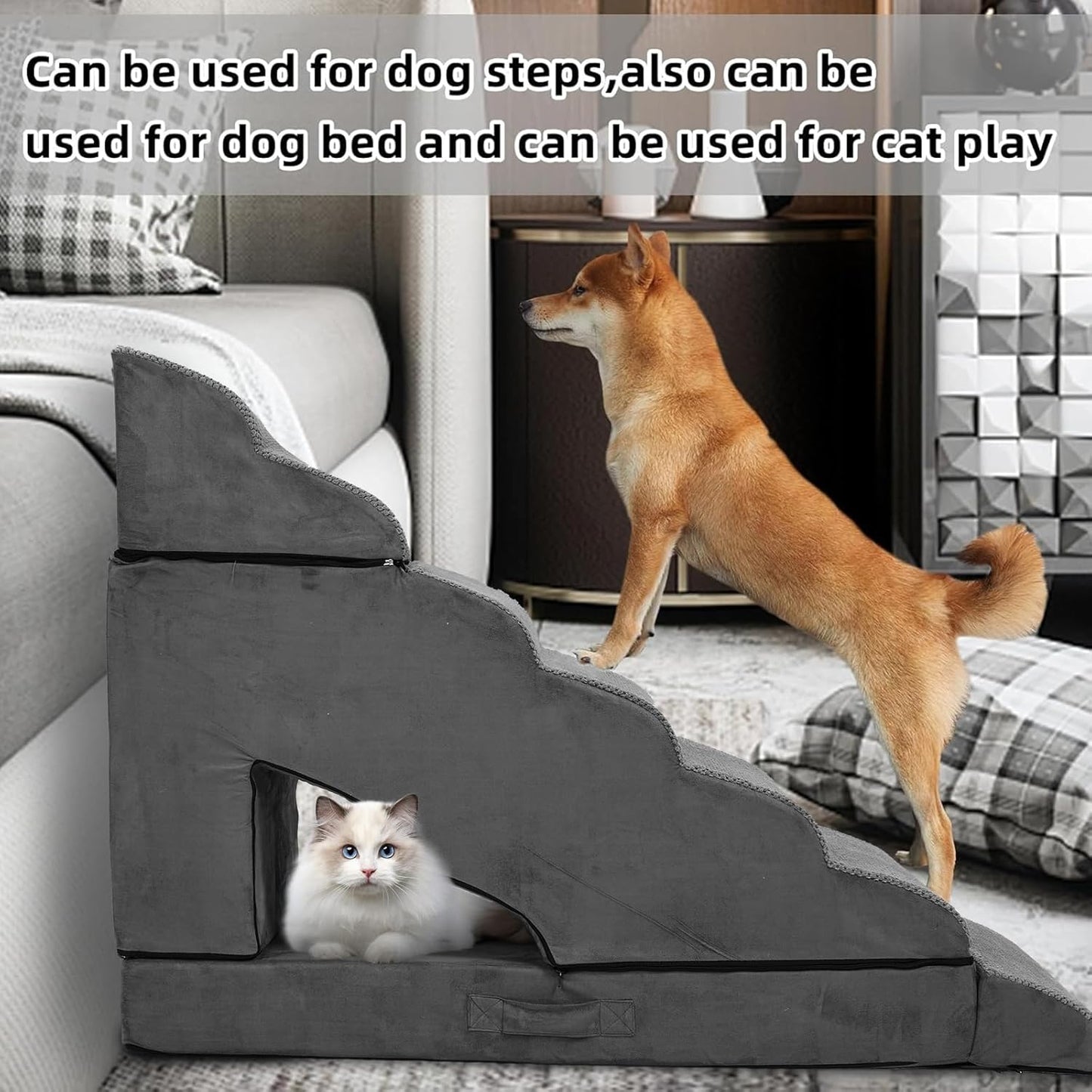 Foam Dog Stairs & Steps Ramps for High Beds 30-36 inches High Tall Large Dogs, LitaiL 7 Step Pet Stairs Steps for High Beds 30 inch Small Dogs, Non-Slip Dog Ramps for Bed