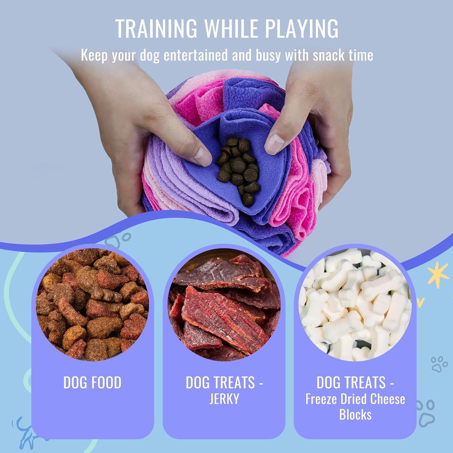 Pet Snuffle Ball, Puzzle Sniffing Interactive Dog Ball for Blind Dogs Training Stress Relief Dog Enrichment Toys Treat Machine Washable (Pink and Purple, 10cm)