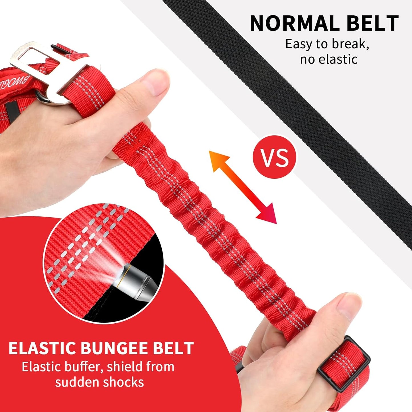 BWOGUE 2 Piece Dog Seat Belt for Car with Elastic Bungee Buffer Safety Seatbelt Car Headrest Restraint Wear Adjustable Metal Buckle Harness in Vehicle Travel for Pet