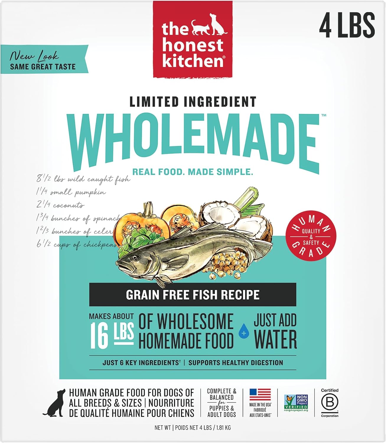 The Honest Kitchen Human Grade Wholemade™ Limited Ingredient Dehydrated Grain Free Fish Dog Food, 4lb