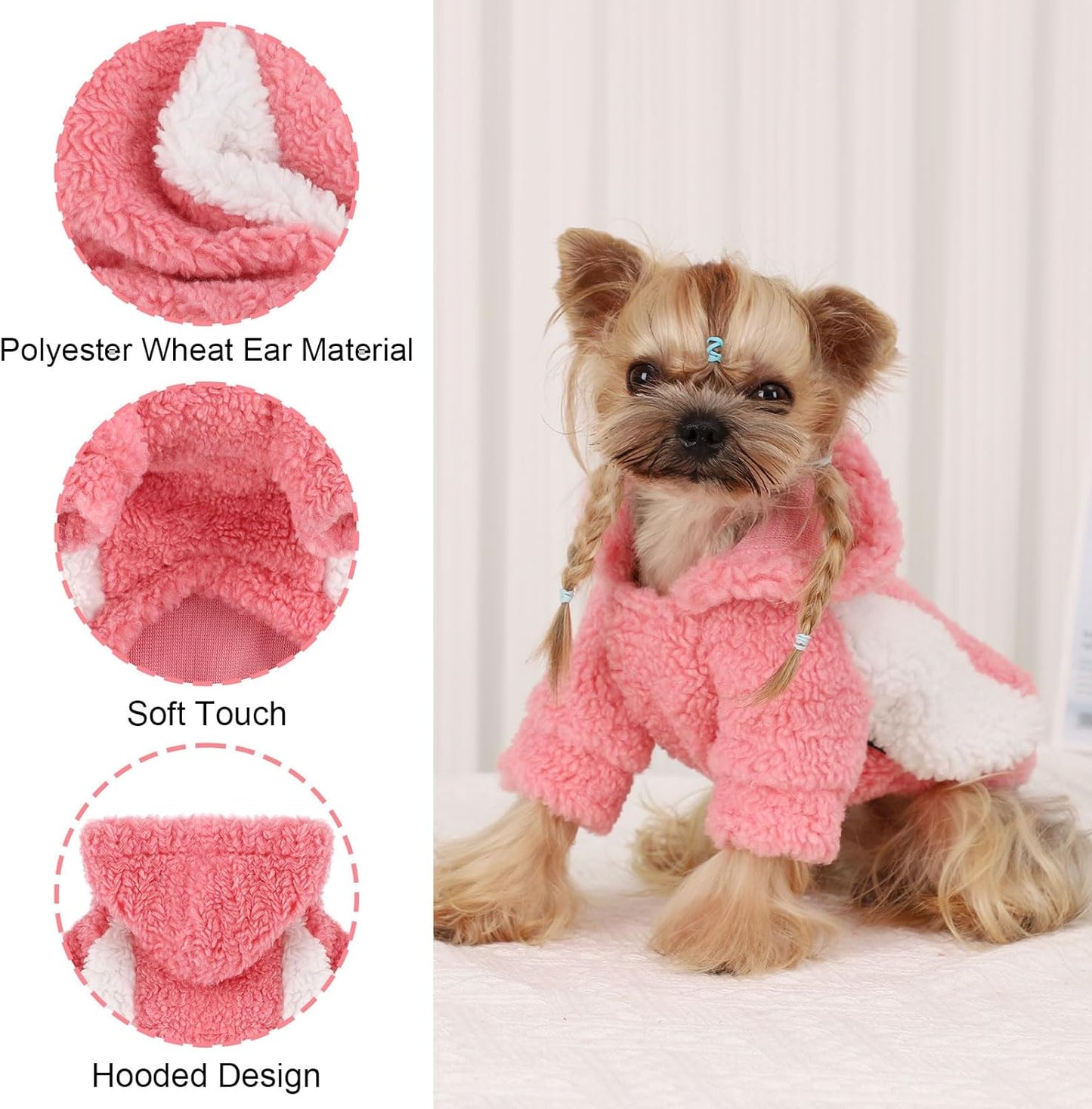 YIKEYO Dog Hoodie Pet Clothes Sweater with Hat Soft and Warm Cold Weather for Small Patchwork Hood(Pink, XS)
