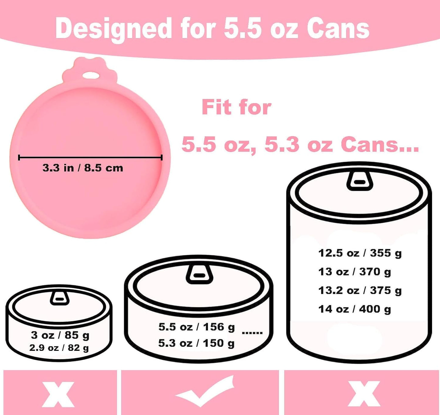 Comtim Cat Food Can Covers Lids for 5.5 oz Cans, 2 Pack Silicone Cat Food Can Lids for 5.5 oz 5.3 oz Cans...Pet Food Can Covers Reusable Can Toppers Savers for Wet Food (Pink)
