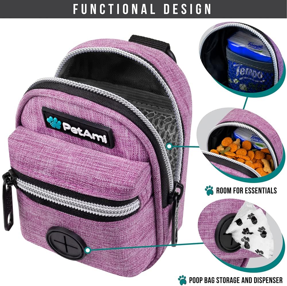 PetAmi Dog Poop Bag Holder for Leash, Dog Waste Dispenser with Clip for Puppy Walking, Purple