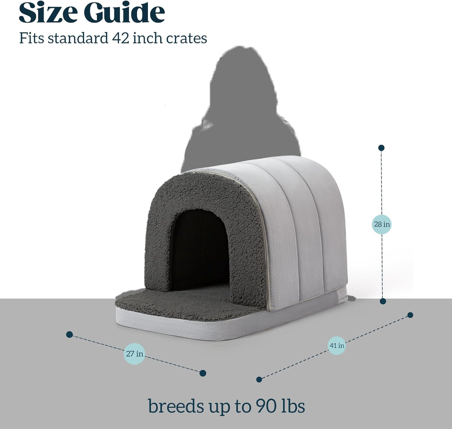 Orthopedic Dog Bed House - Dog House Indoor with Egg-Crate Foam - Tent Bed with Waterproof Lining & Nonskid Bottom, Ideal for Extra Large Breeds & Fits 42-Inch Crate - 41"x27", Charcoal