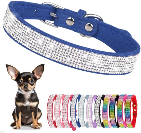 Rhinestone Dog Collar for Small Dogs, Bling Diamond Fancy Crystal Glitter Pretty Jewel Pet Puppy Collars for XXS XS Small Medium Large Breed Girl Dogs Female Cats Kitten, Blue M