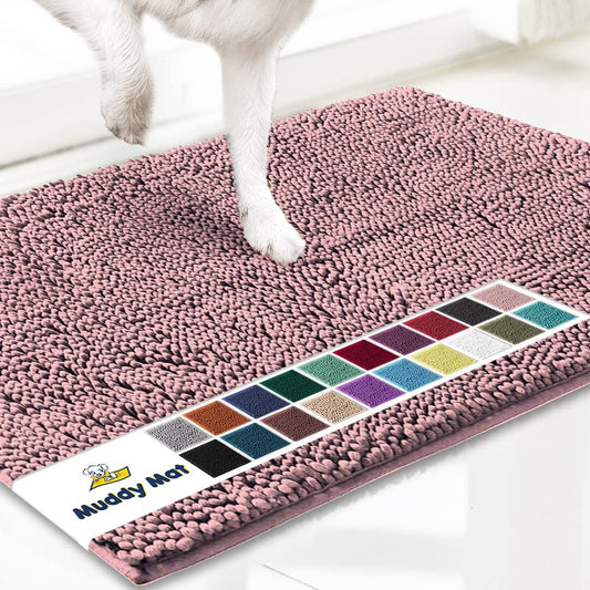 Muddy Mat® Shown on TV – Super Absorbent Door Mat Indoor, Microfiber Quick Dry Chenille Entryway Rug, Non-Slip Front Door Mat, Indoor Mats for Entryway, Machine Washable Pet Rug, Pink 24"x36"