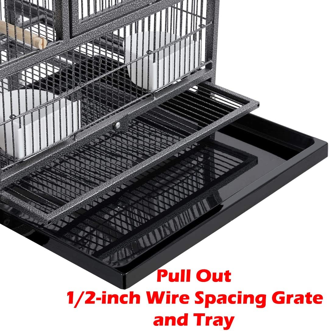 1/2/3-Combo Stacker Center Divided Breeder Breeding Bird Flight Double Rolling Cage for Aviaries Canaries Cockatiels Lovebirds Finches Budgies Small Parrots (Black Vein, One Stacker)