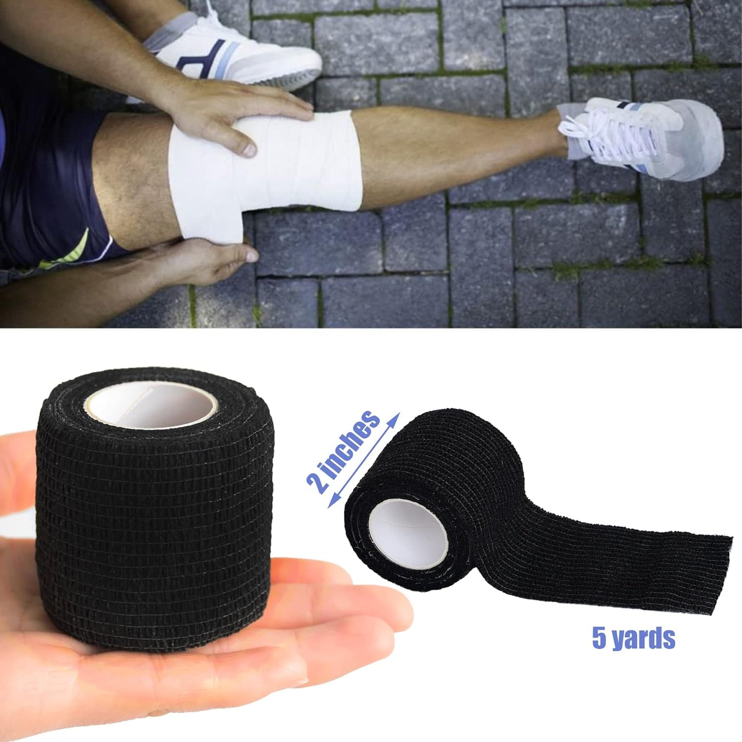 9 Pack 2" x 5 Yards Self Adhesive Bandage Wrap Self Stick Wrap for Ankle, Wrist, Finger, Sports, Breathable Cohesive Vet Tape for Pets (Black)