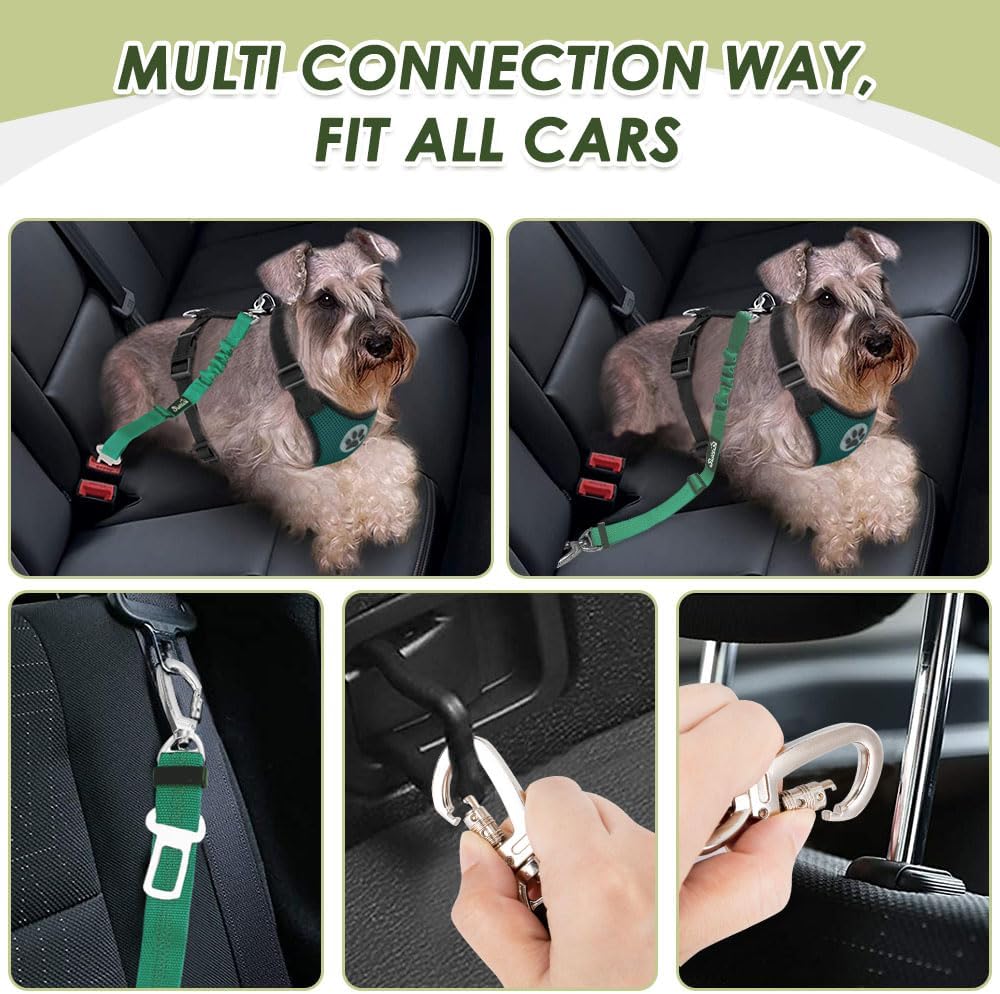Lukovee Dog Seat Belt for Car, Adjustable Dog Car Harness for Large Medium Small Dogs, Soft Padded & Breathable Mesh Dog Seatbelt with Car Strap and Carabiner((Double Clip 2 in 1),XX-Small)