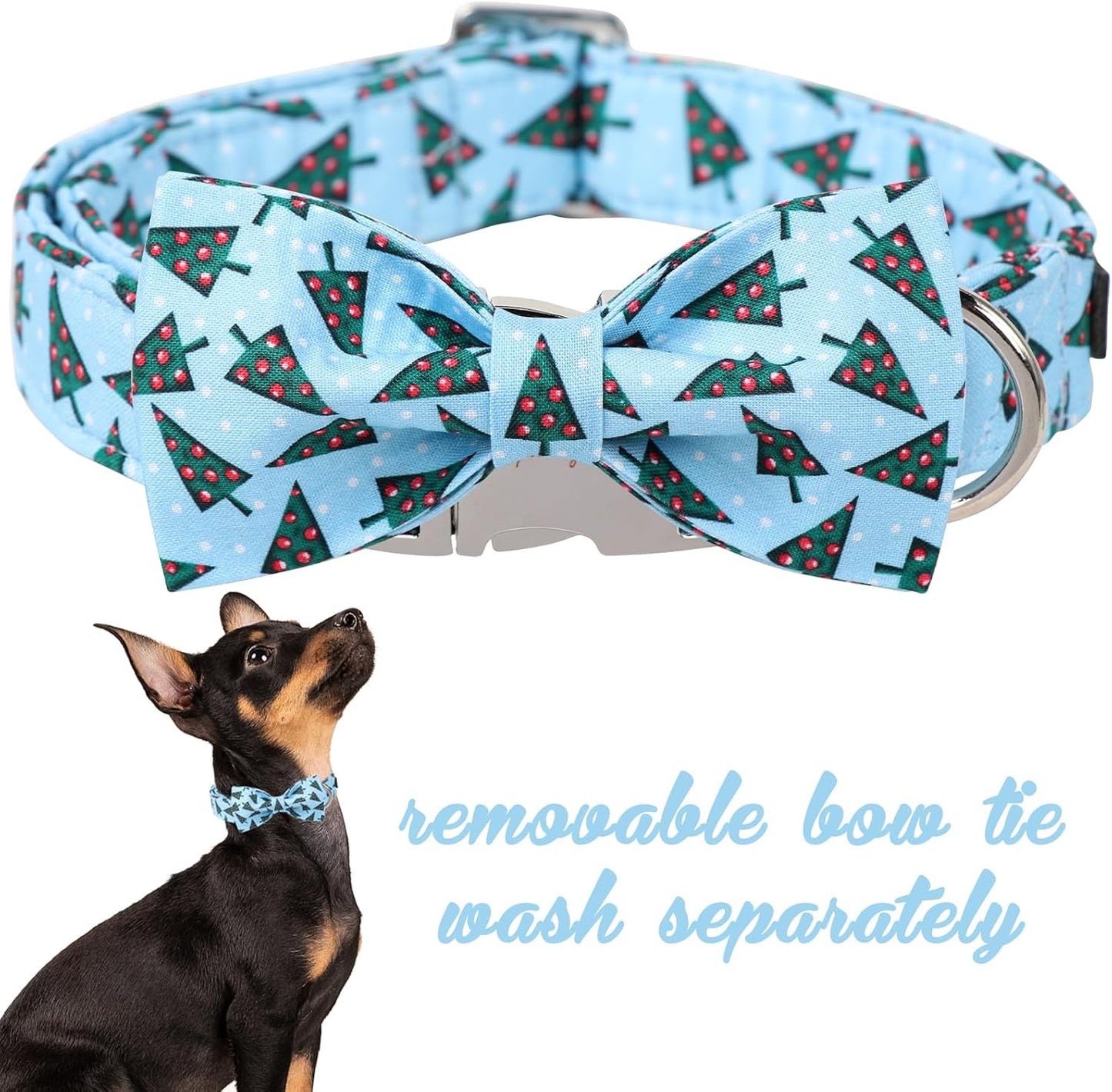 Unique Style Paws Christmas Day Dog Collar with Bow Christmas Tree Cotton Puppy Collars for Small Medium Large Dogs