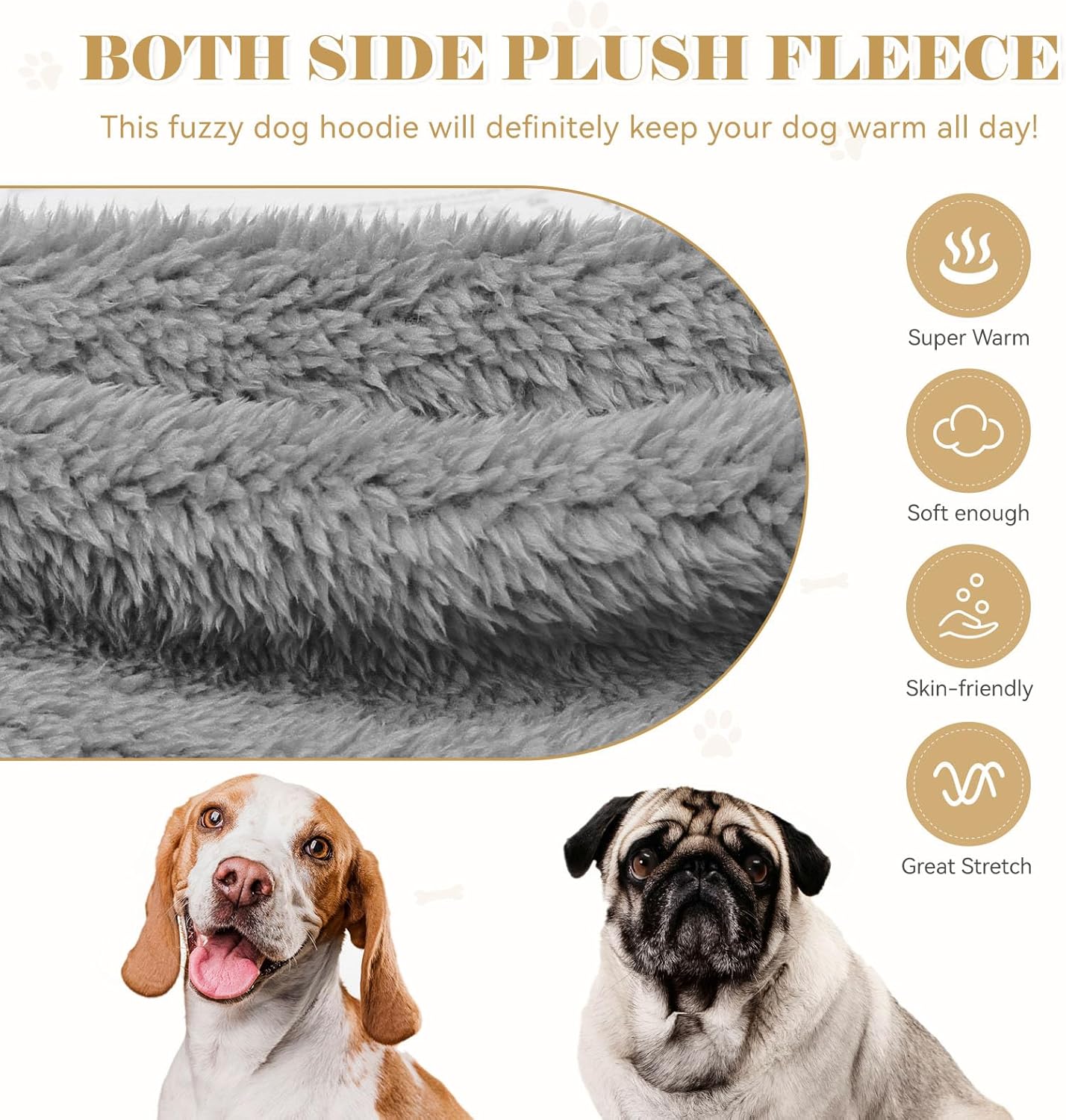 Fuzzy Dog Hoodie Dog Sweaters for Large Dogs Soft Double-Sided Plush Fleece Pet Sweater Clothes Coats Pet Hoodie Sherpa Hooded Sweatshirt(Grey-XXL)