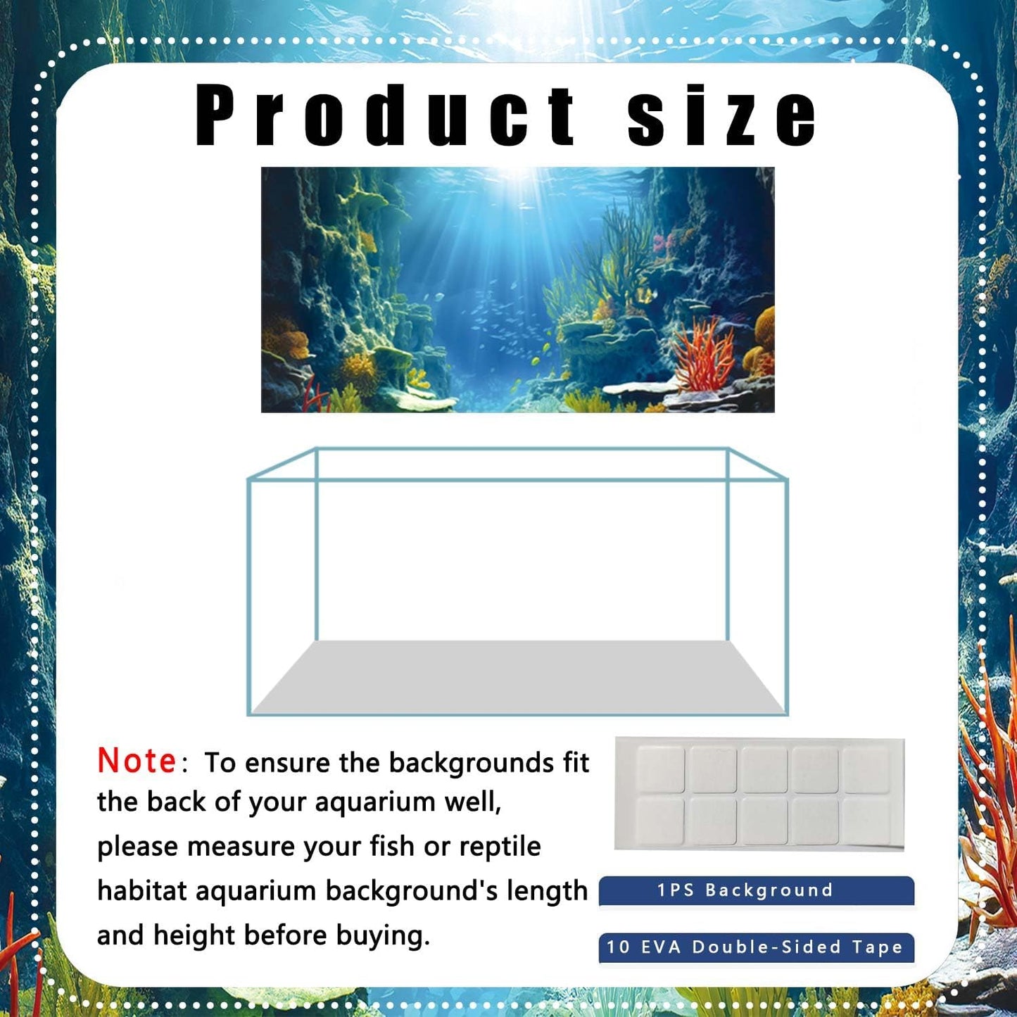 30X12IN Blue Sea Floor Aquarium Background, Natural Underwater World 3D Effect Fish Tank Decorations Background, Art Terrarium Background with 8 EVA Double-Sided Tape