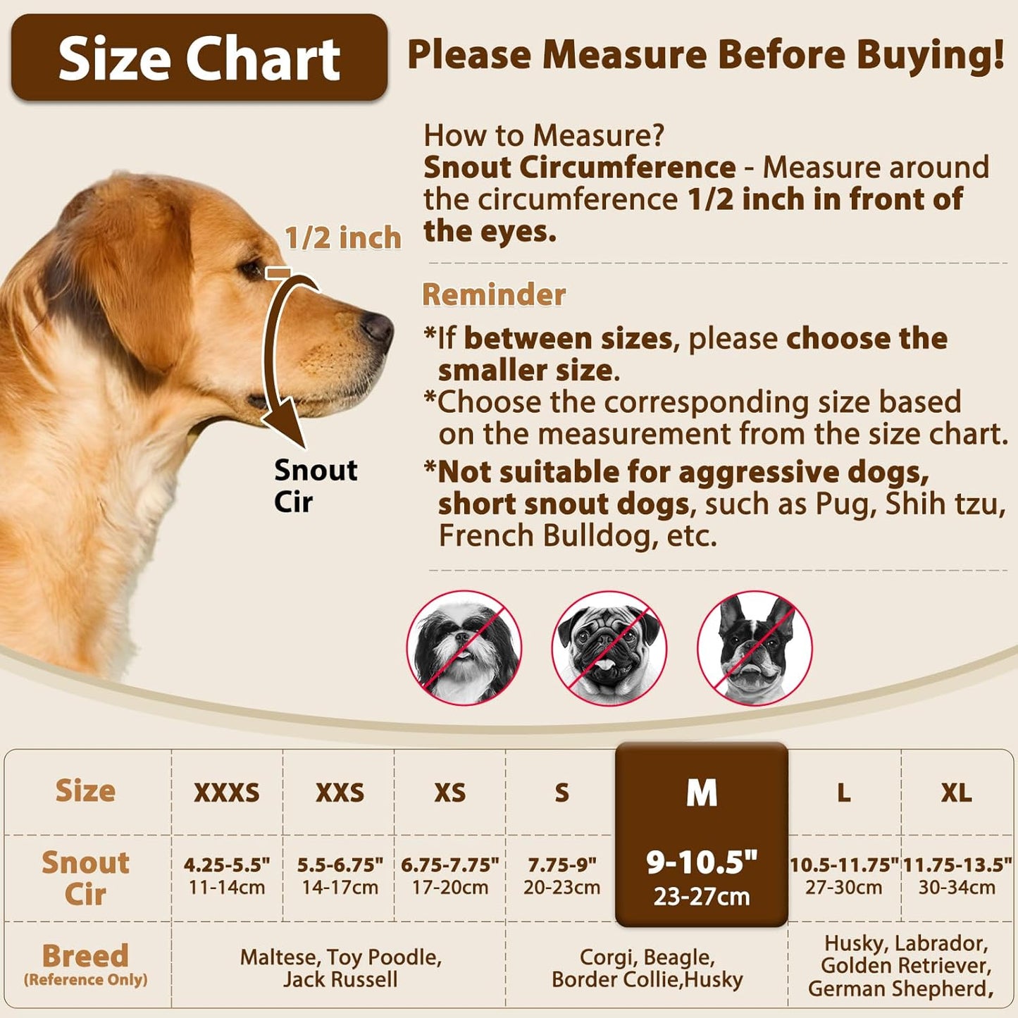 Crazy Felix Nylon Dog Muzzle for Small Medium Large Dogs, Air Mesh Breathable and Drinkable Pet Muzzle for Anti-Biting Anti-Barking Licking (M, Beige)