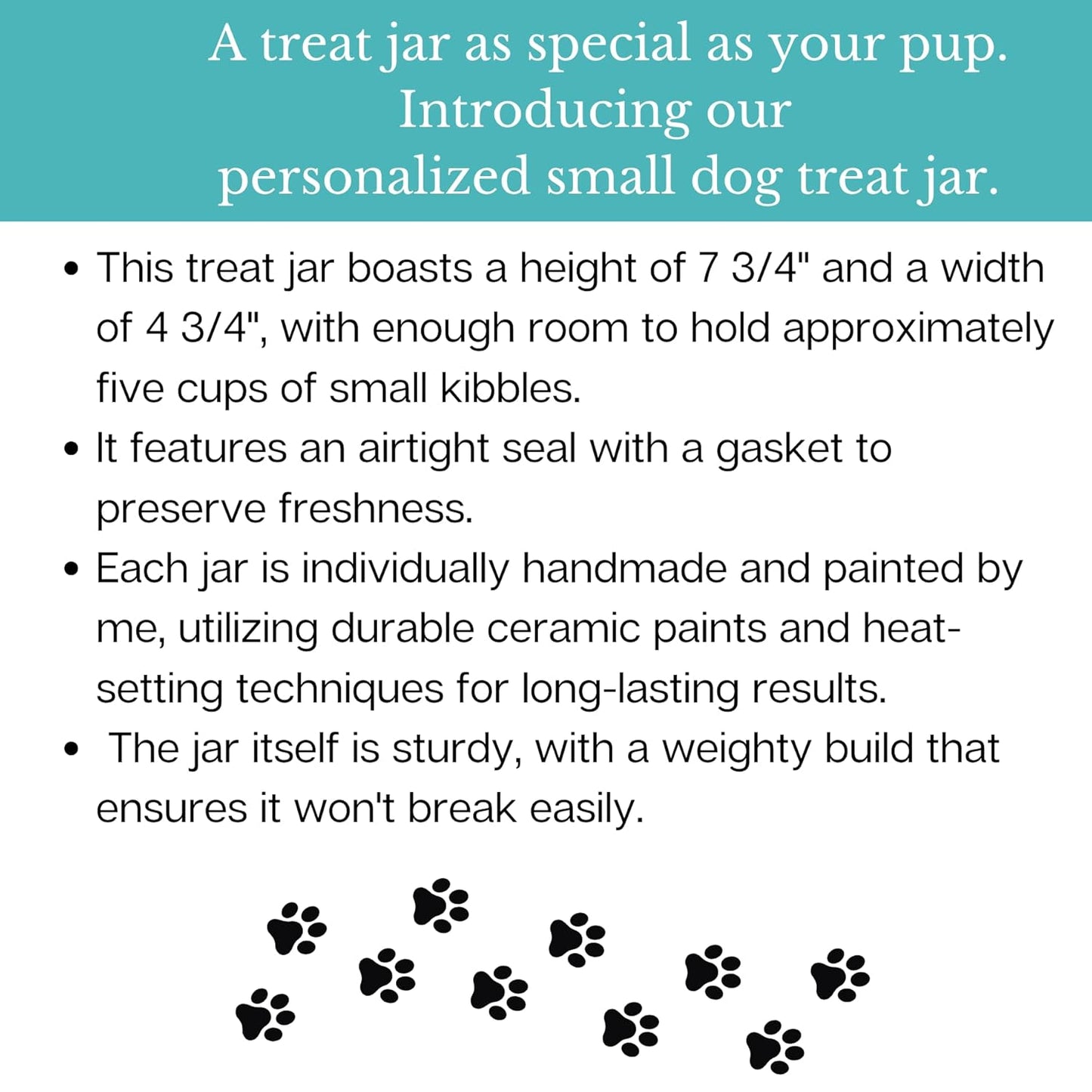Airtight Pet Treat Container | Dog Cookie Jar Personalized with Name | Small Dog Treat Jar | Customized, Ceramic | With Bone Shaped Lid