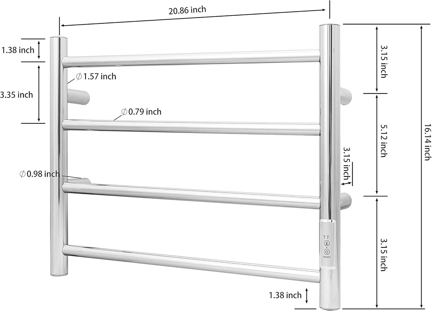 KEG Towel Warmer Wall Mounted with Built-in Timer 4 Bars Electric Stainless Steel Heated Towel Racks for Bathroom, Hot Plug-in Bath Towel Heater Polish Chrome