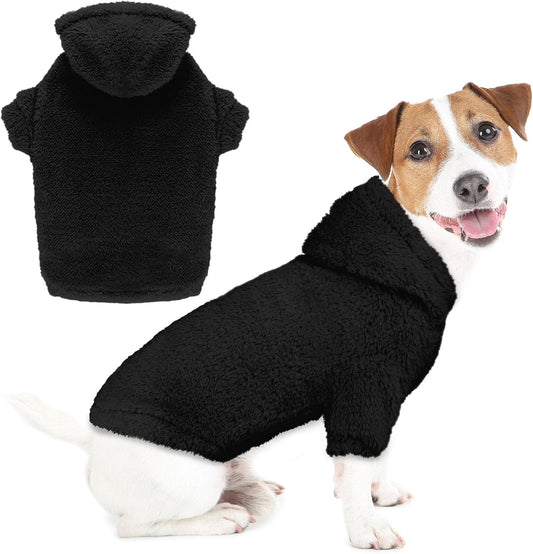Fuzzy Dog Sweaters for Medium Dogs Dog Hoodie Sweater Clothes Warm Soft Cozy Pet Coats Hooded Sweatshirt Medium Pet Hoodie(Black-M)