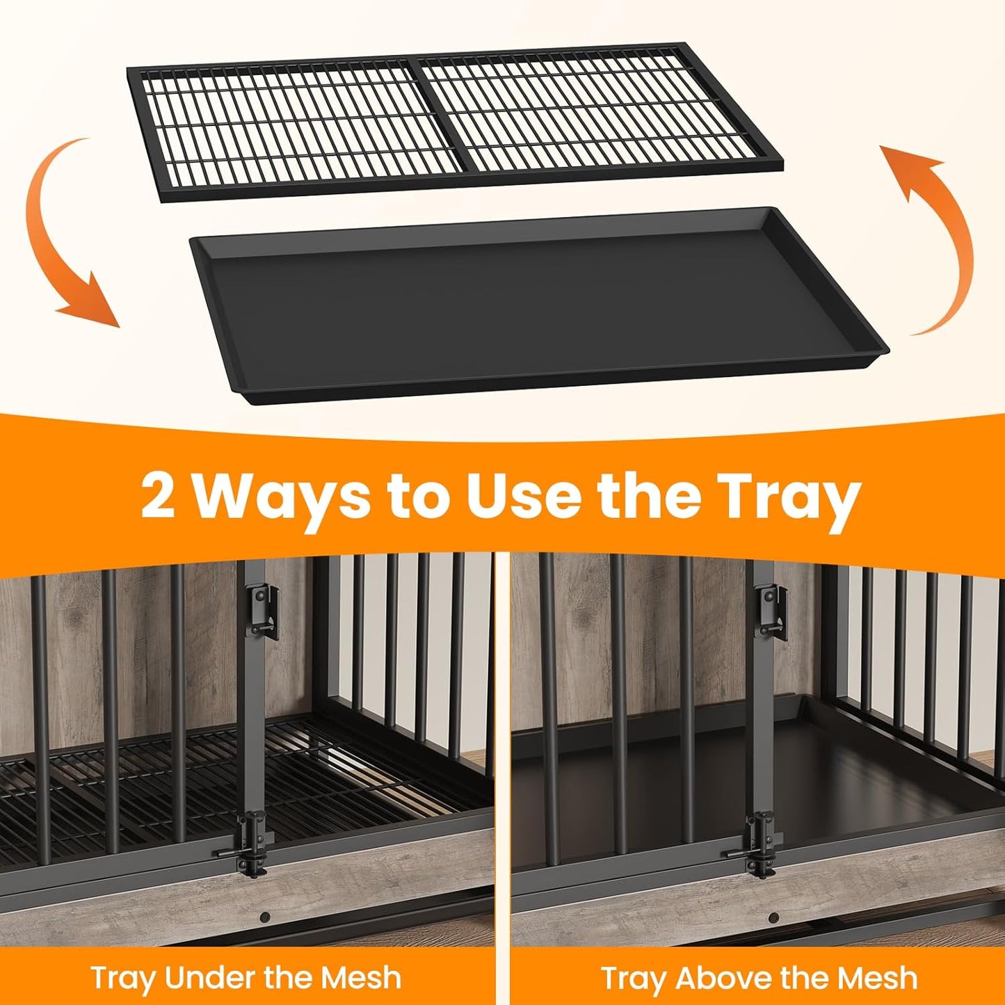 Dog Crate Furniture, Dog Crate End Table for Small and Medium Dogs,Wooden Cage Kennel Furniture Indoor, Modern Dog Crate with Multi-Purpose Removable Tray, Double-Doors Dog Furniture, Greige