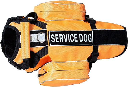 Serijoars Dog Vest Harnesses with Saddlebag Backpack for Camping & Travel - Reflective Hound Hiking Backpack Saddle Bag - Lightweight Vest Harness for Medium & Large Dogs (Orange, L)