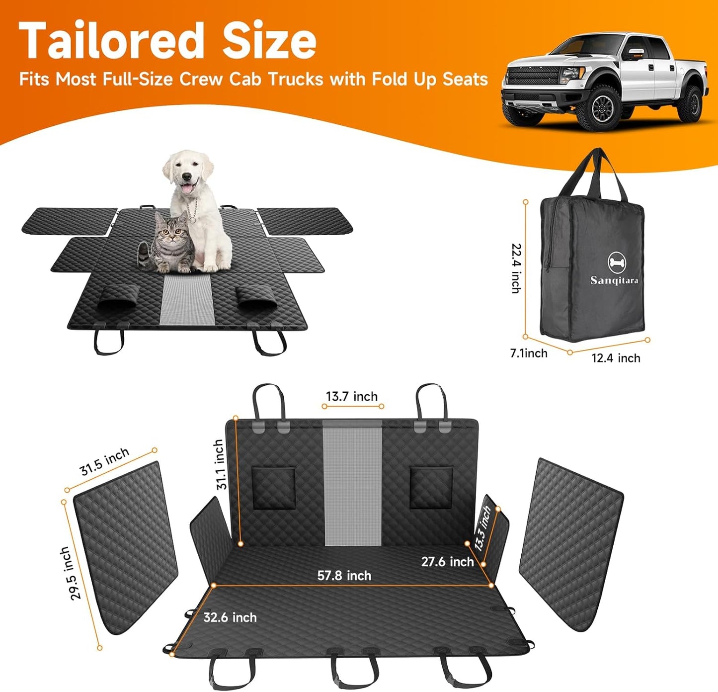 XL Dog Truck Seat Cover with Car Door Protector, for Trucks with Flip Up Rear Seats, Waterproof Full Coverage Dog Seat Cover for Full Size Crew Cab Trucks F150 F250