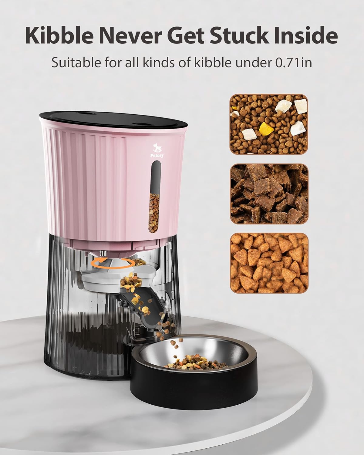 Petory Timed Automatic Cat Feeders - 4L Programable Dry Food Dispenser for Cats and Small Medium Dogs 6 Meals with Desiccant Bag Dual Power Supply 10S Voice Recorder