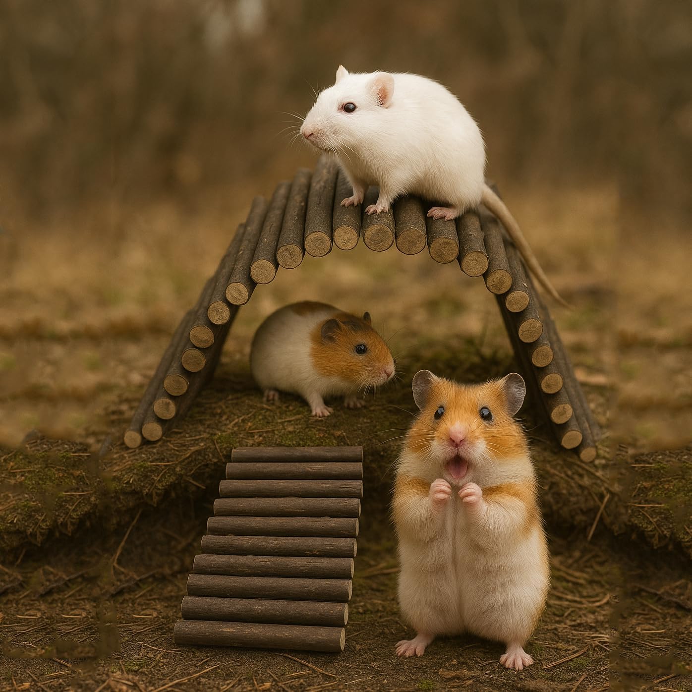 SIMENA Wooden Hamster Suspension Bridge Toy, Hamster Fencing, Natural Climbing Ladder for Dwarf Hamsters, Syrian Hamsters, Mice, Gerbils & Small Pets (Natural, 19.7")