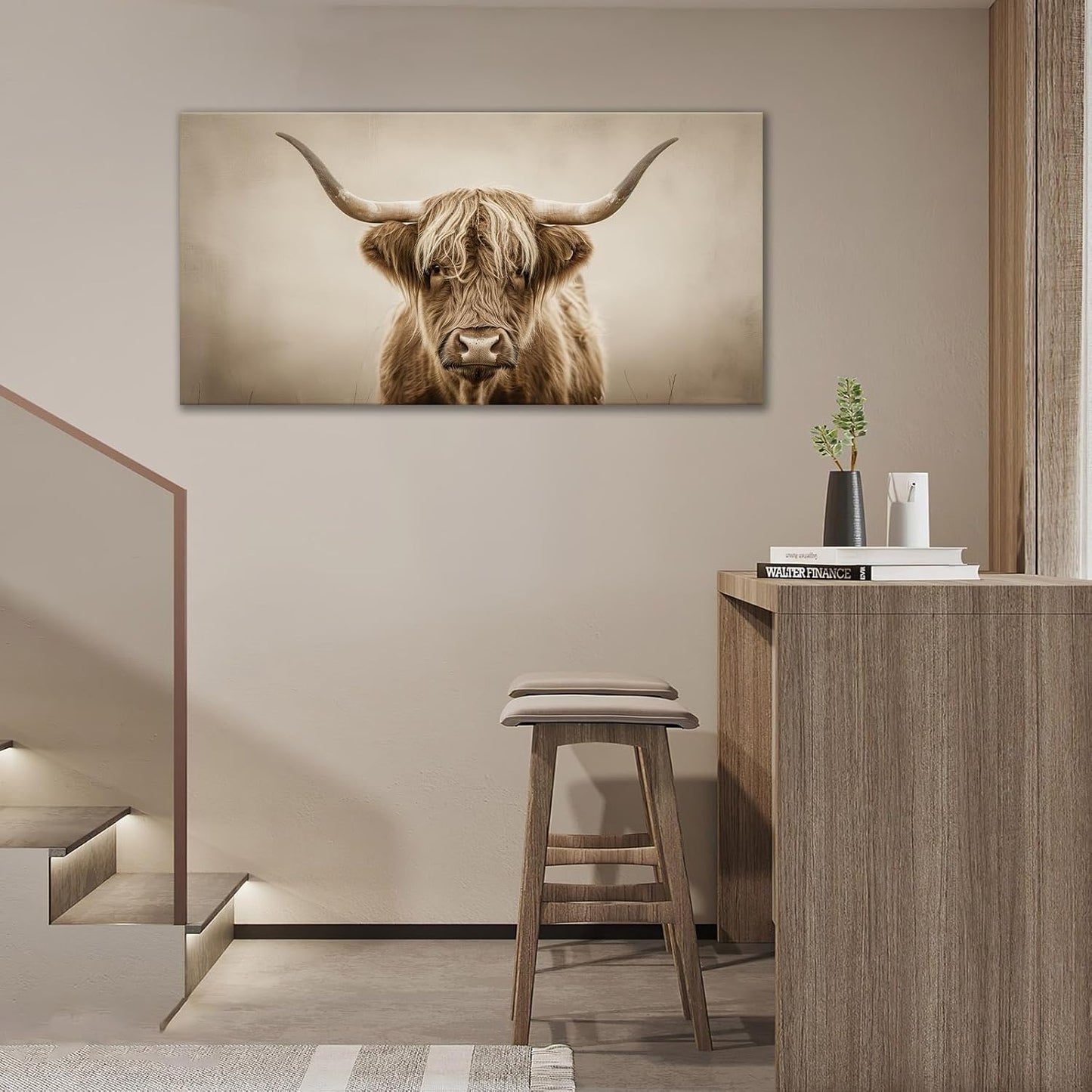 Large Highland Cow Wall Art Farmhouse Country Extra Canvas Living Room Oversize Western Cattle Wall Decor Pictures Framed Prints Animal Painting Artwork for Bedroom Dining 60"x30"