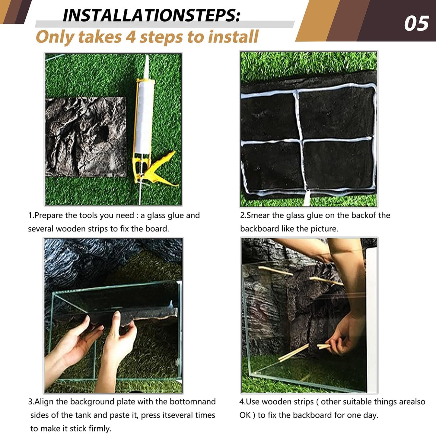 17.7x11.8in Rock Terrarium Background,3D Reptile Tank Background Board,Amphibian Stereo Backdrop Wall,Lizard Snake Gecko Spider Turtle Fish pet silo Background Decorative Panel(Yellow)