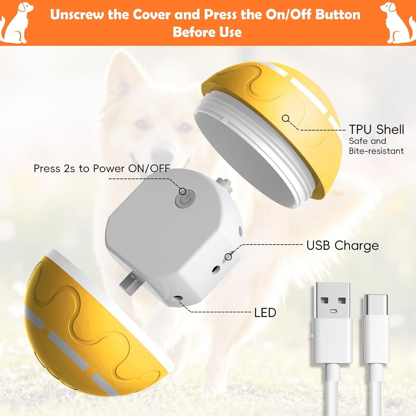 Smart Interactive Dog Ball, Interactive Dog Toys with Remote Control, Automatic Moving Pet Ball for Medium and Large Dogs, TPU Material, Rechargeable Vibrating Bouncing Pet Toy