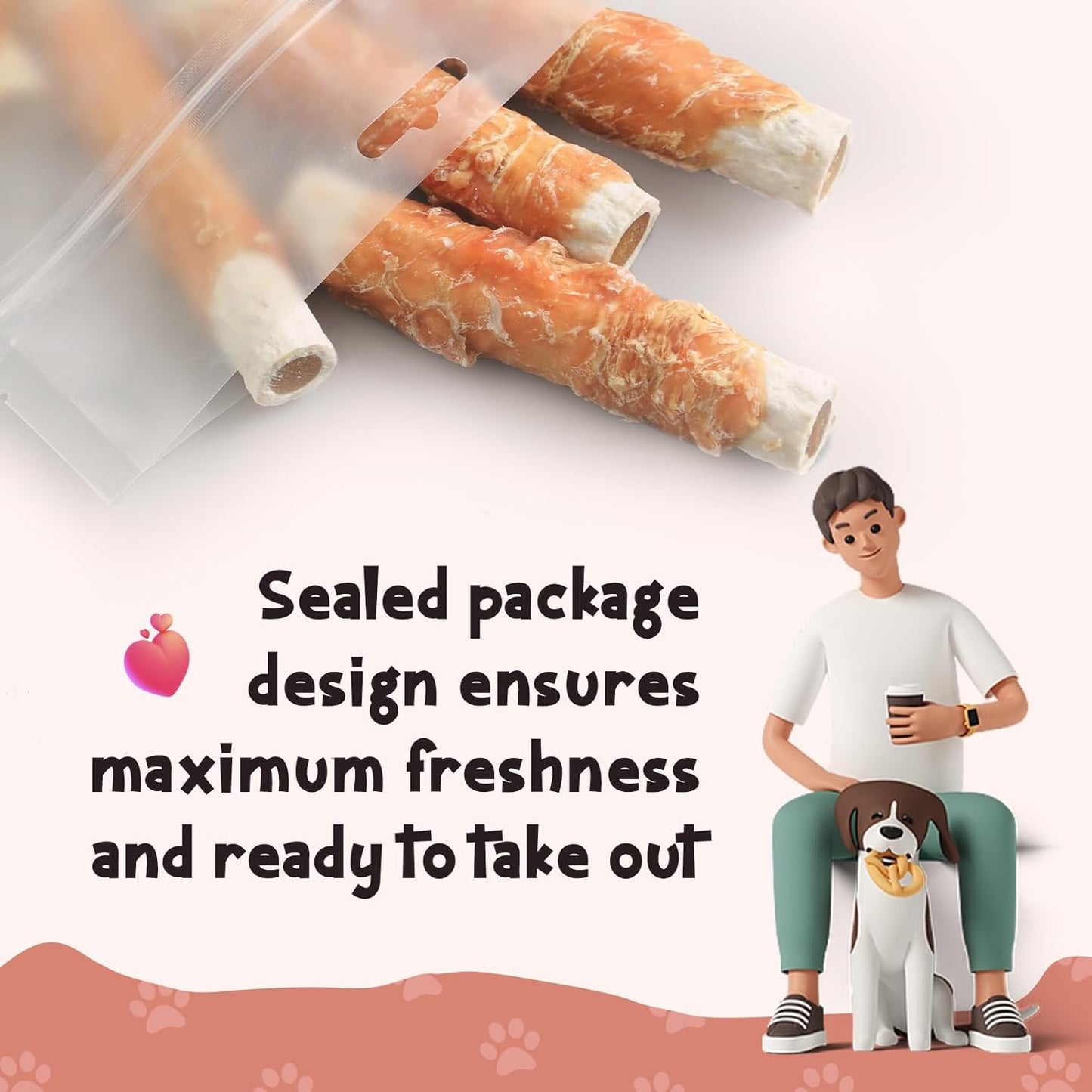 ASMPET Dog Treats, Chicken Wrapped Rawhide Sticks Filled with Sweet Potato for Small Medium Large Dogs（6pcs）