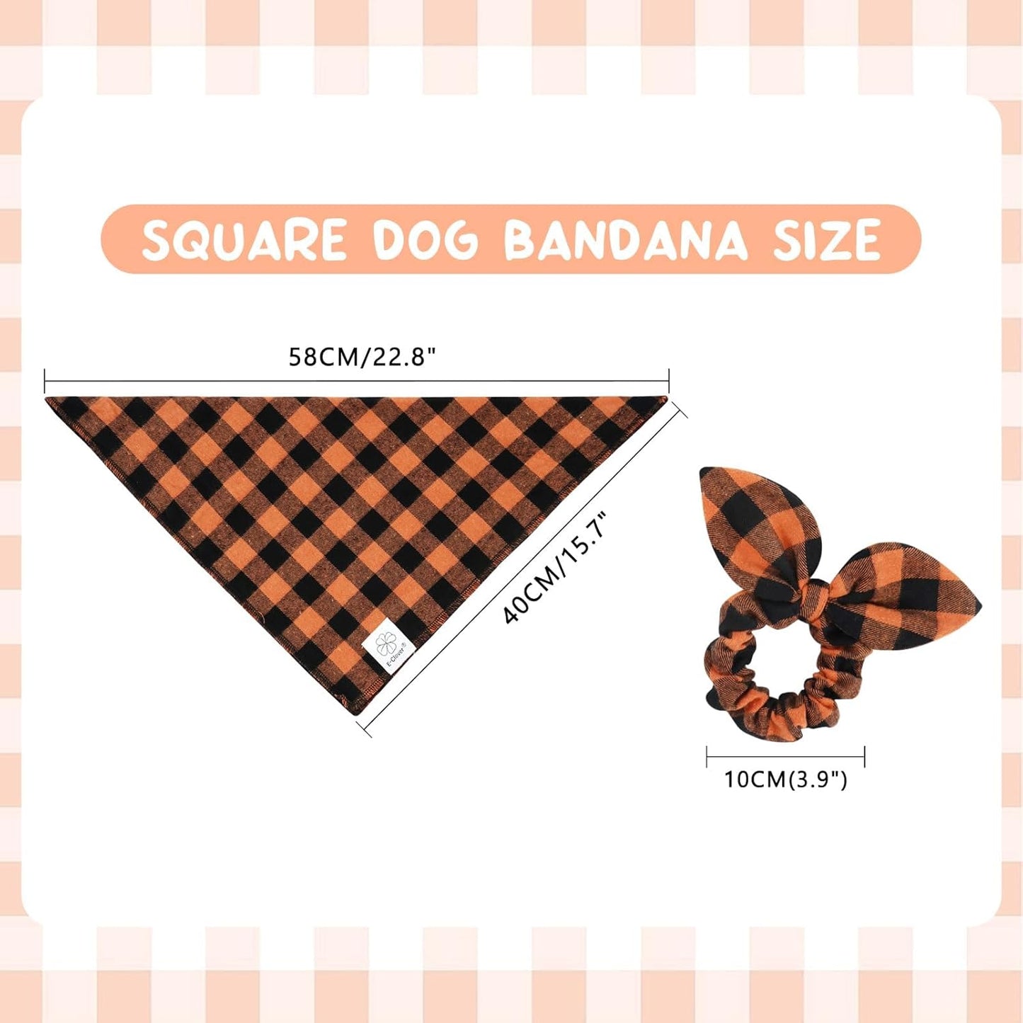 E-Clover Fall Dog Bandana & Matching Scrunchie-Orange Black Dog Bandanas Plaid Pet Scarf Bib for Small Dogs Puppy Girl Boy Owner Gift Orange