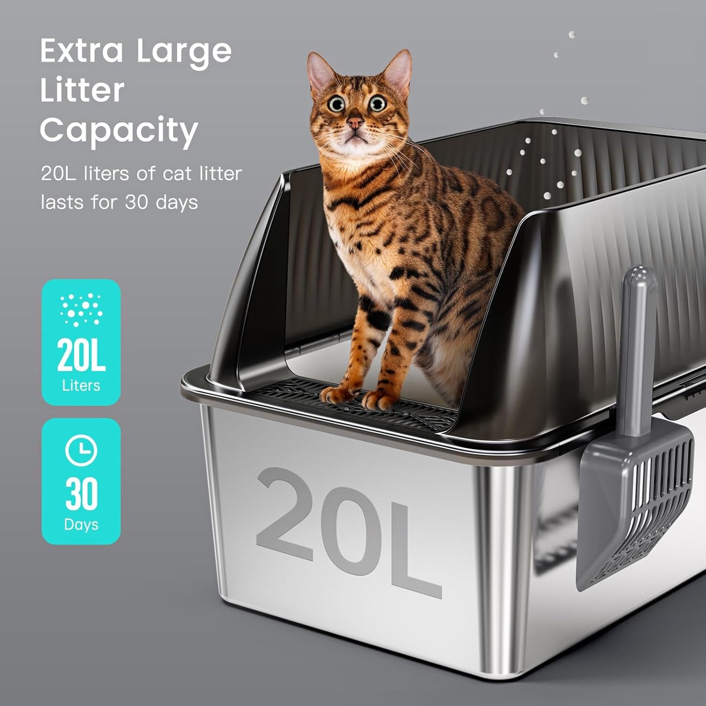 Tripamin 2PACK Stainless Steel Litter Box, 8" Metal Litter Boxs with Lid High Sides, XL Extra Large Litter Box for Big Cats, Leak-Proof, Easy Cleaning, Non-Sticky(Translucent Black)
