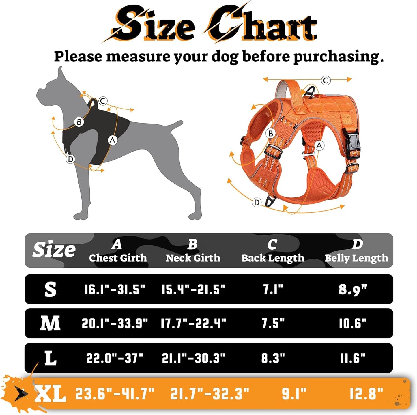 rabbitgoo Dog Harness for Large Dogs No Pull, Tactical Service Pet Vest with Molle and Control Handle, Adjustable and Reflective Military Harness for Easy Walking and Training, Orange, XL