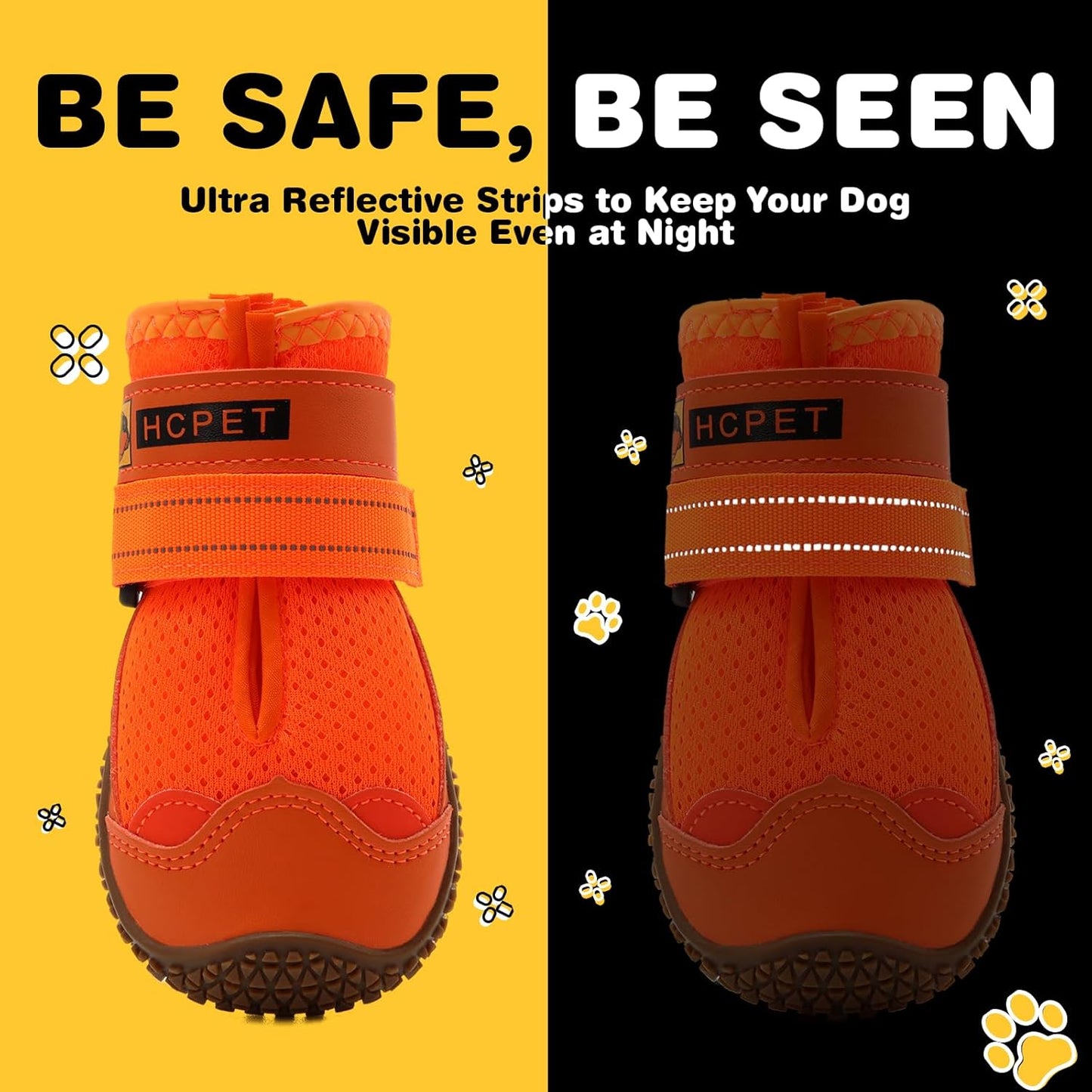 Hcpet Dog Shoes for Large Dogs, Breathable Dog Booties for Small Medium Dogs, Anti-Slip Dog Boots & Paw Protectors for Hot Pavement Winter Snow Hiking with Reflective Straps Orange Size 7