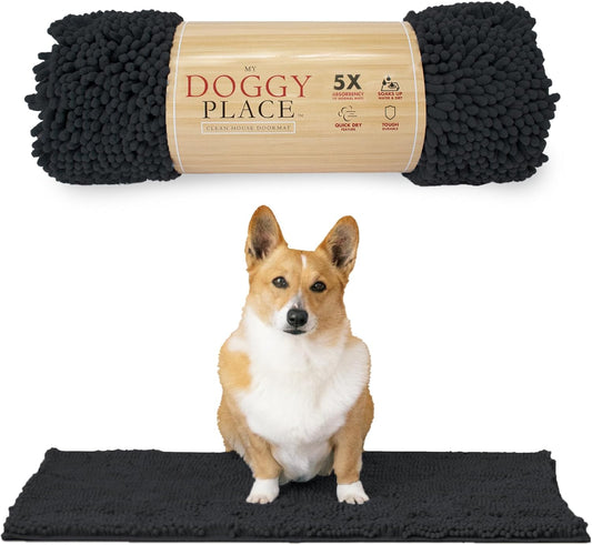 My Doggy Place Microfiber Dog Mat for Muddy Paws, 31" x 20" Charcoal - Absorbent and Quick-Drying Dog Paw Cleaning Mat, Washer and Dryer Safe - Non-Slip Rubber Backed Dog Floor Mat, Medium