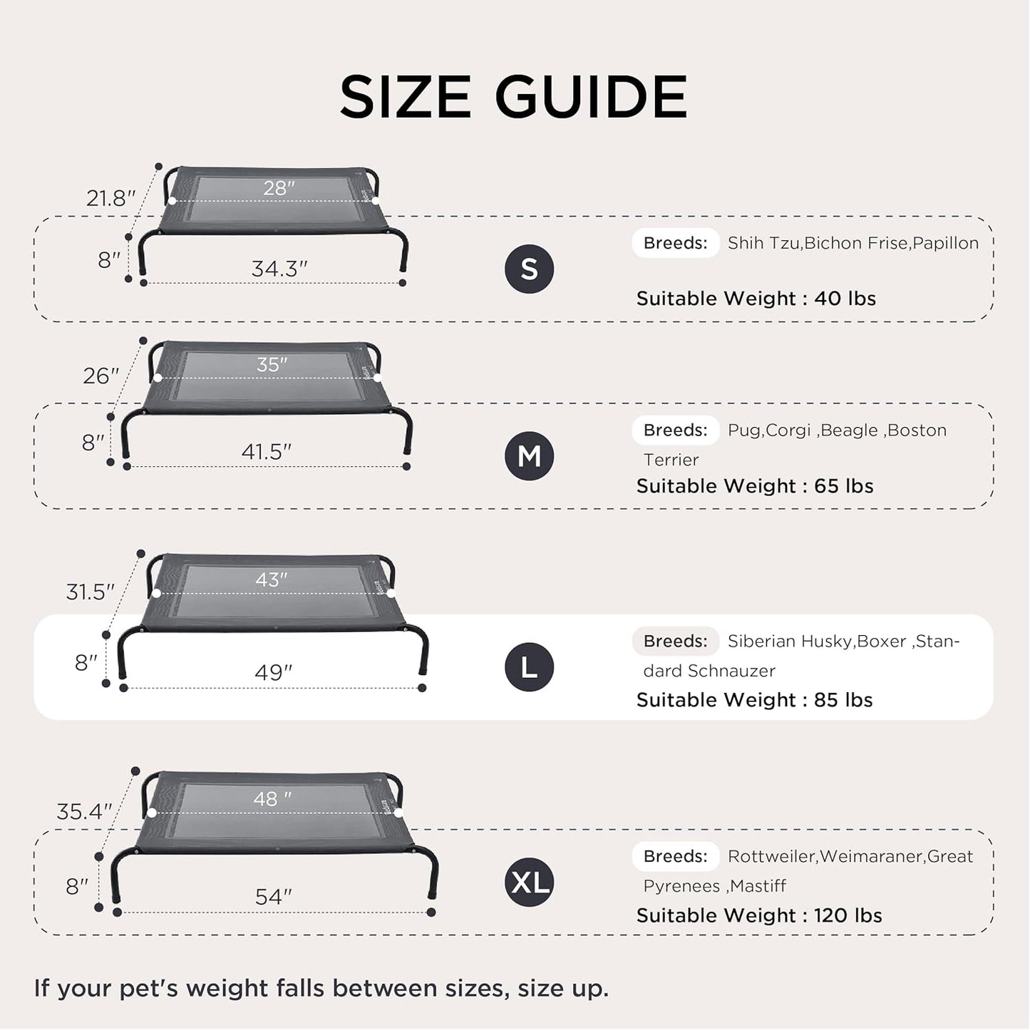 Bedsure Outdoor Elevated XL Dog Bed, Portable Indoor & Outdoor Cooling Raised Cot Pet Hammock Bed with Skid-Resistant Feet, Frame with Breathable Mesh, Black, 54 inches