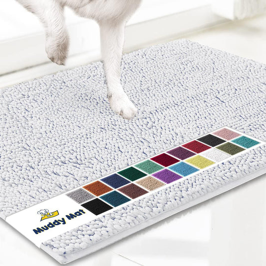 Muddy Mat® Original Dog Door Mat for Muddy Paws, Super Absorbent Microfiber, Non-Slip Washable Pet Rug, Quick Dry Chenille Entryway Carpet, Machine Washable Indoor Outdoor mat, White 48"x60"
