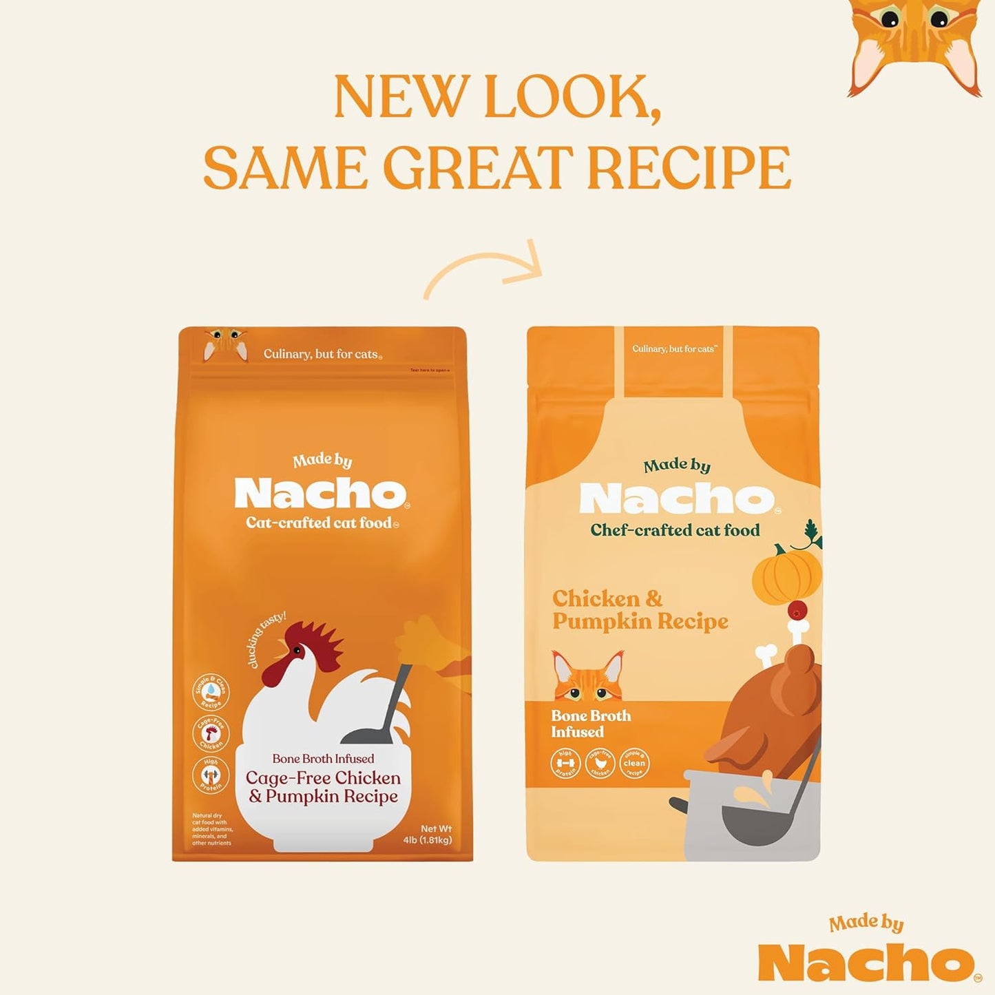 Made by Nacho Dry Cat Kibble 2lb Bag, High Protein and Grain-Friendly Premium Cat Food, Cage-Free Chicken & Pumpkin Recipe, Infused with Bone Broth for Hydration, Limited Ingredients, Single Bag
