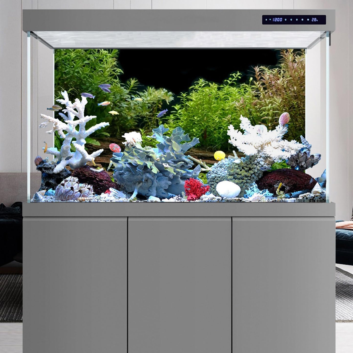 AWERT Aquarium Background River Bed & Lake Aquatic Plant Fish Tank Background Vinyl 72x18 inches