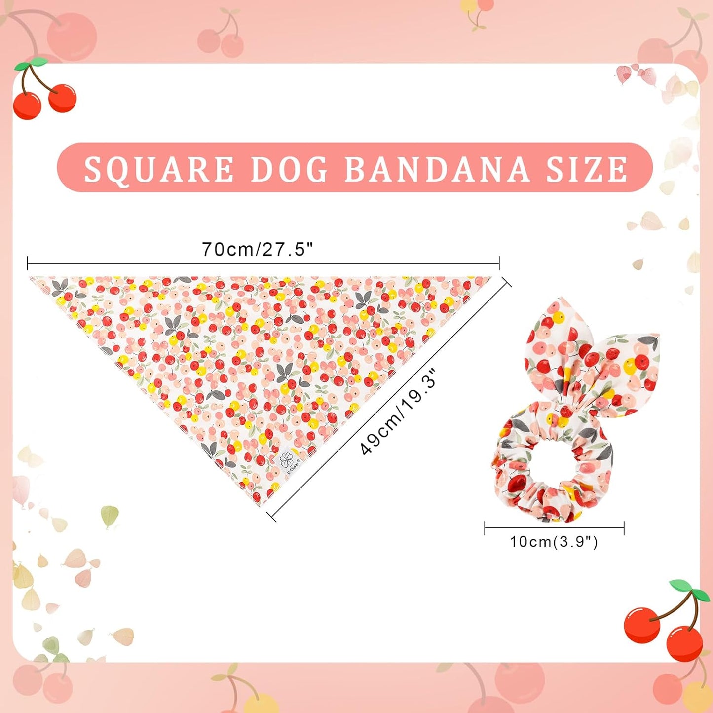 E-Clover Pink Floral Dog Bandanas & Matching Scrunchie Set Cute Dog Scarf Bibs Pet Bandana with Bow Tie for Medium Large Dogs Owner Mom Spring Summer
