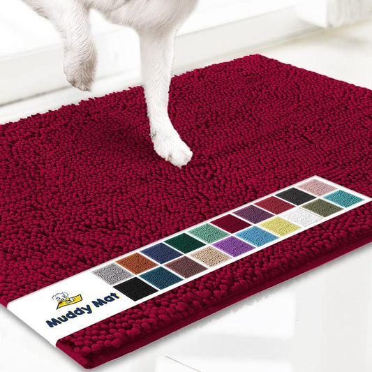 Muddy Mat® AS-SEEN-ON-TV Highly Absorbent Microfiber Door Mat and Pet Rug, Non Slip Thick Washable Area and Bath Mat Soft Chenille for Kitchen Bathroom Bedroom Indoor and Outdoor - Maroon 36" x 120"