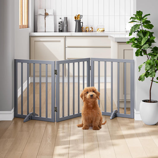 Freestanding Wooden Dog Gate - 24 Inch Tall, Support Feet, Step Over, Indoor