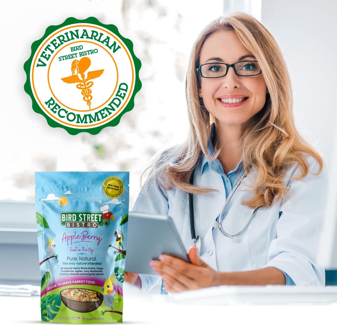 Parrot Food - Parakeet & Cockatiel Food - Cooks in 3-15 min with Natural & Organic Grains, Legumes, Non-GMO Fruits, Vegetables & Health Spices