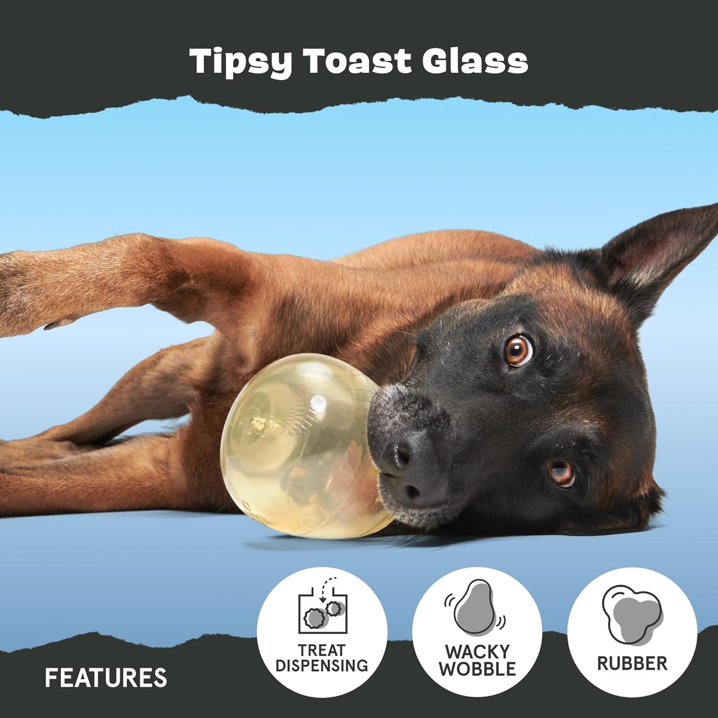 Barkbox Tipsy Rosé Rubber Wine Dog Toy – Treat Dispensing Dog Toys – Puppy and Pet Toys for Medium to Large Dogs