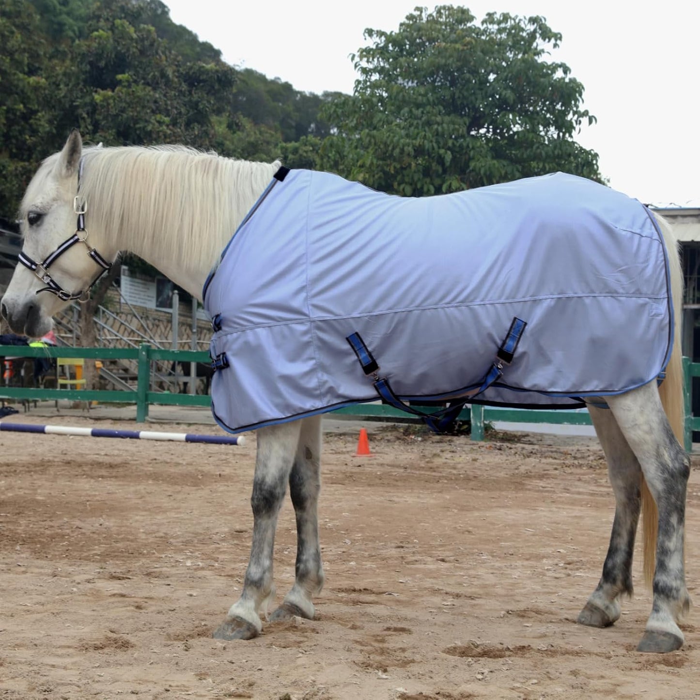 Horse Fly Sheet, Standard Neck Comfy Mesh Fly Sheet for Horses, Equine Summer Sheets UV-Protective Lightblue 72