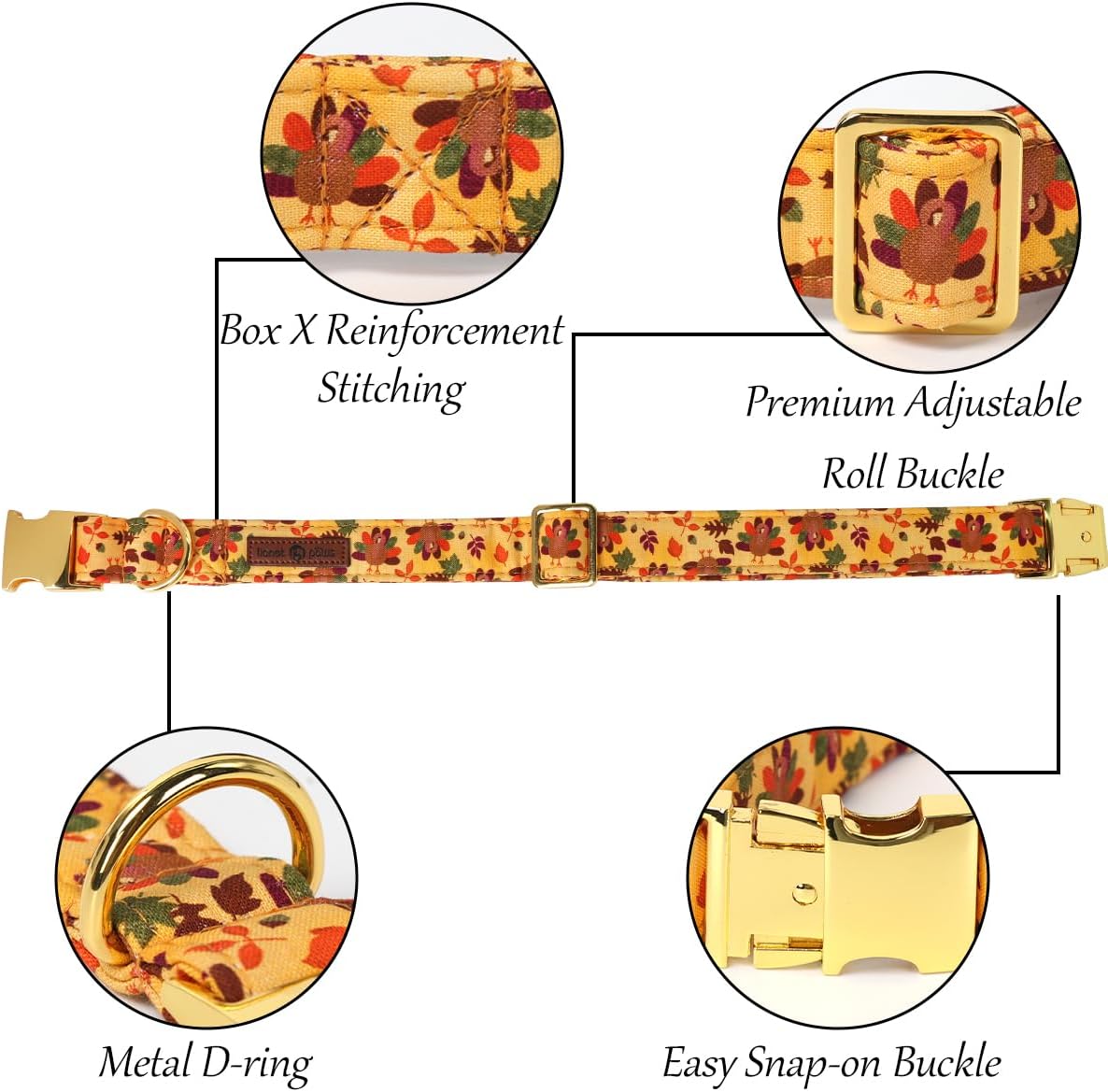 Lionet Paws Thanksgiving Day Dog Collar with Flower, Dogs Flower Collar with Metal Buckle for Dogs, Adjustable Comfortable Dog Collars Girl, XL, Neck 16-26 in