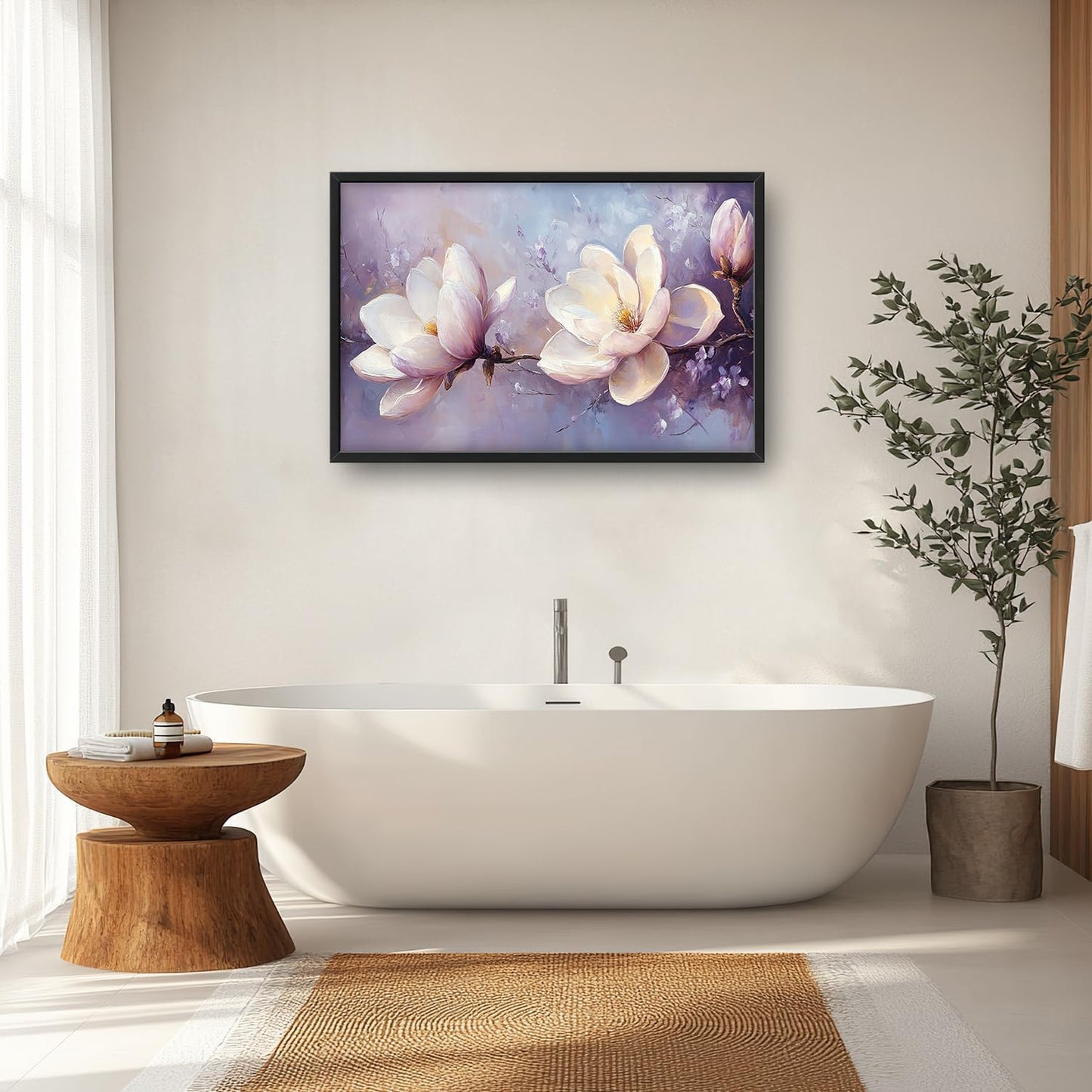 Large Floral Landscape Wall Art for Living Room, Purple Flower Canvas Oversized Wall Decor, Aesthetics Framed Pictures Painting Print Artwork for Bedroom Office 36L" x 24W"