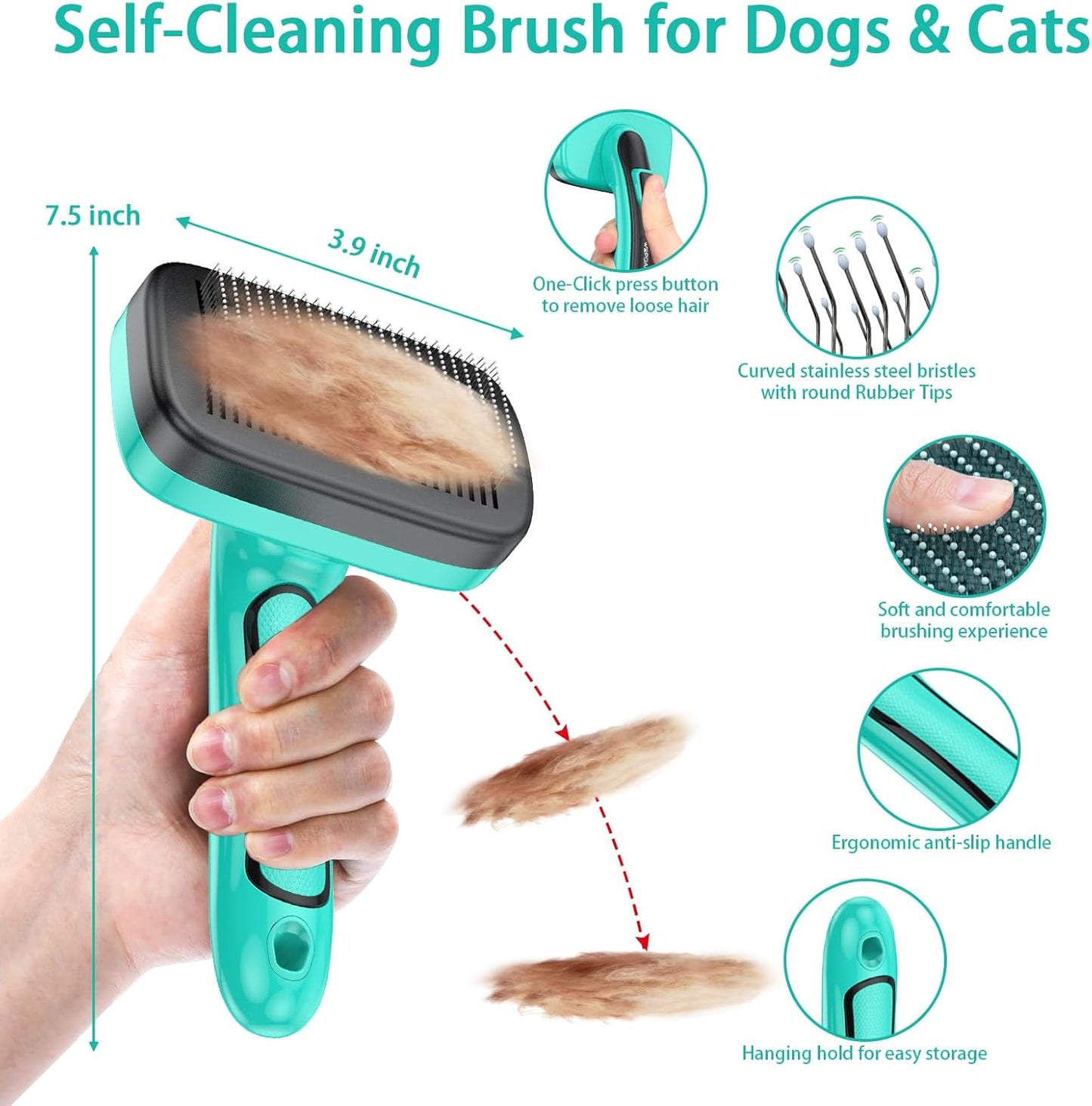 Dog Brush Kit for Grooming Short & Long Haired Dogs & Cats, 5 in 1 Pet Grooming Set for Small Animals, 5 PCS Puppy Self-Cleaning Slicker Brush and Pet Comb for Shedding Medium & Large Dogs