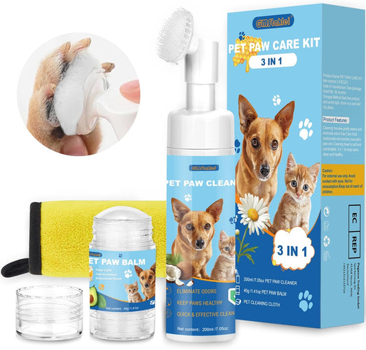 Dog Paw Care Kit,No-Rinse Paw Cleaner for Dogs & Cats,Dog Paw Balm for Heals -Repairs Dry Cracked Paws & Nose with 1 Pet Cleaning Towels,Natural Dog Paw Protector for Pet Foot Washer Care